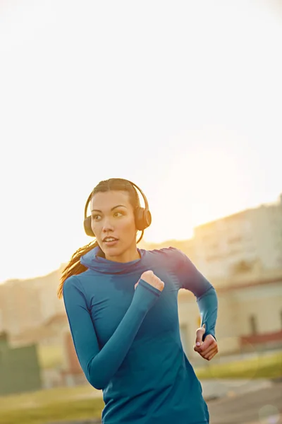 Toughness Spirit Muscles Sporty Young Woman Out Running — Stock Photo, Image