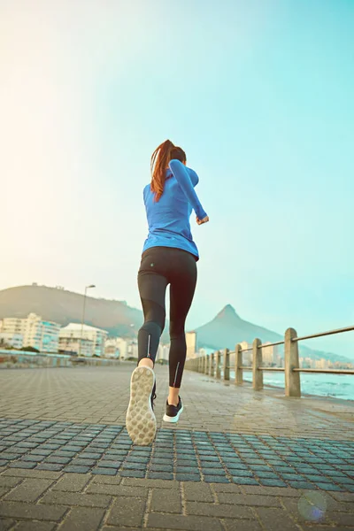 Dont Fear Run Conquer Sporty Young Woman Out Running Promenade — Stock Photo, Image