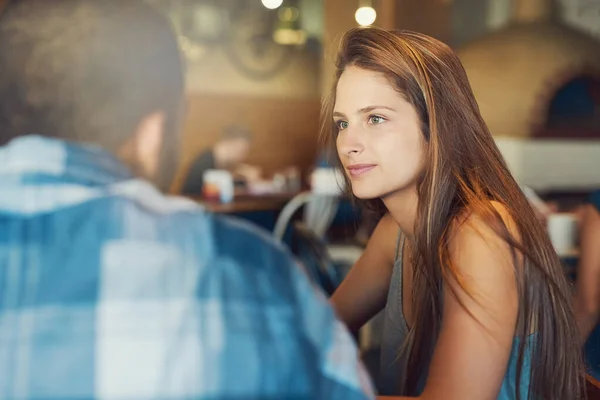 Catching Favourite Local Cafe Young Couple Date Cafe — 图库照片