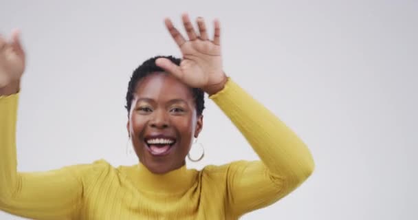 Dancing Black Woman Happy Energy Freedom Funny Smile Moving Swaying — Αρχείο Βίντεο