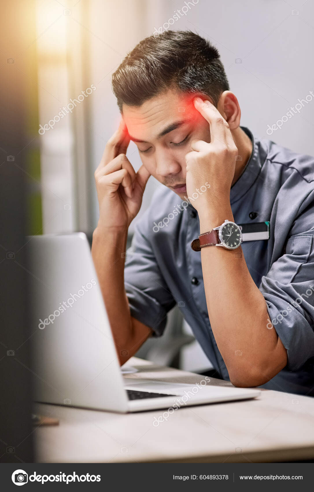 Stress Giving Him Headache Young Man Suffering Headache While Working