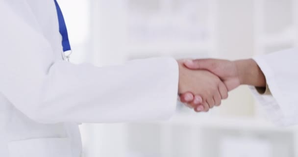 Doctors Handshake Thank You Promotion Research Innovation Hands Success Closeup — Stockvideo
