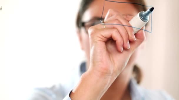 Офіс Бізнес Жінка Малюють Діаграму Скляному Вікні Плануванні Мозковому Штурмі — стокове відео