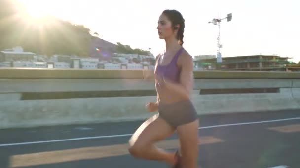 Running Fitness Runner Workout Woman Training City Street Sport Motivation — Videoclip de stoc