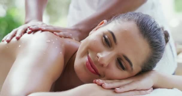 Happy Relax Woman Getting Luxury Massage Health Wellness Spa Smile — ストック動画