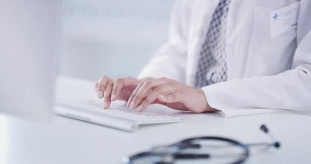 Healthcare Doctor Typing Email Computer While Working Medical Research Hospital — Stock Video
