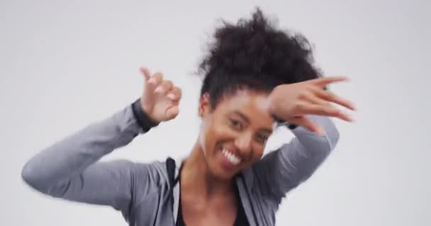 Dance Disco Happy Black Woman Moving Music Studio Copy Space — Vídeos de Stock