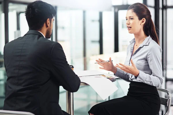 She Has Clear Business Vision Two Businesspeople Talking Together While — Foto Stock
