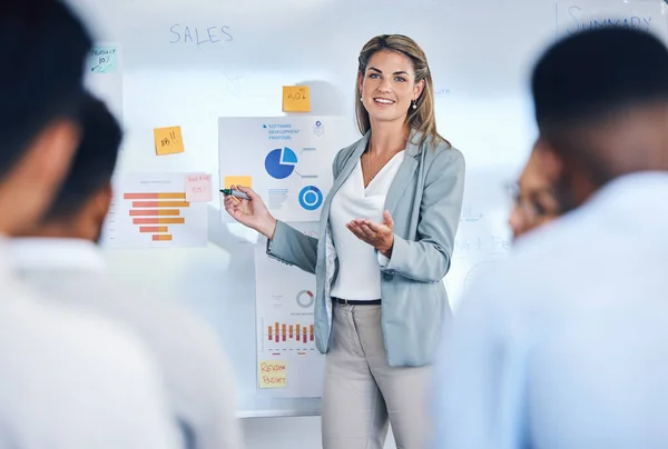 Sales Marketing B2B Strategy Business Woman Speaker Giving Presentation Work — Stock Photo, Image