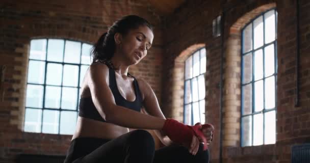 Health Fitness Training Boxer Exercise Gym Sweat Satisfied Taking Break — Stockvideo