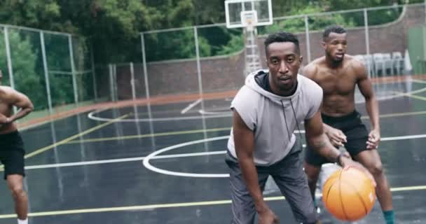 Community Basketball Court Players Sports Friends Playing Match Team Game — Vídeos de Stock