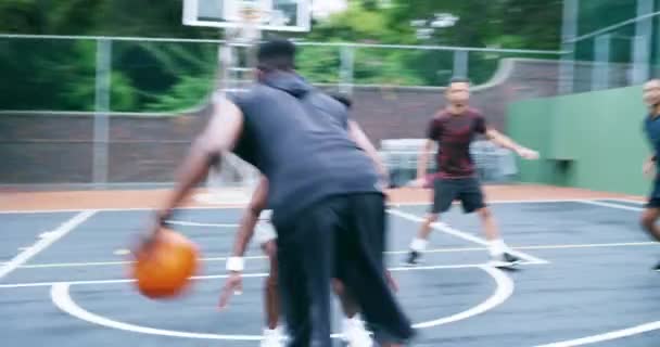 Basketball Players Celebrate Score Team Sport Court Playing Game Slam — Stockvideo