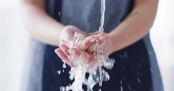 Woman Washing Cleaning Rubbing Hands Clean Water Splash Good Personal — Stockvideo