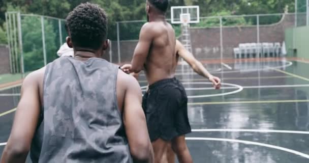 Basketball Sports Teamwork Celebration Jumping Men Fitness Goal Success Training — kuvapankkivideo