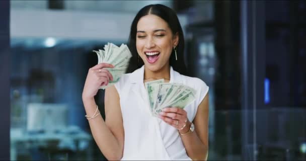 Money Finance Happy Winner Young Woman Hands Cash Dollar Investment — Wideo stockowe