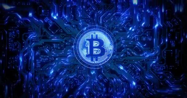 Bitcoin Cryptocurrency Blockchain Futuristic Big Data Information Technology Cyberpunk Security — ストック動画
