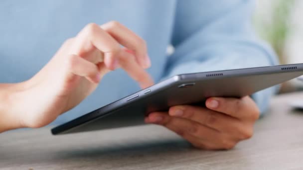 Hands Man Using Digital Tablet Search Scroll Use Online Social — 图库视频影像