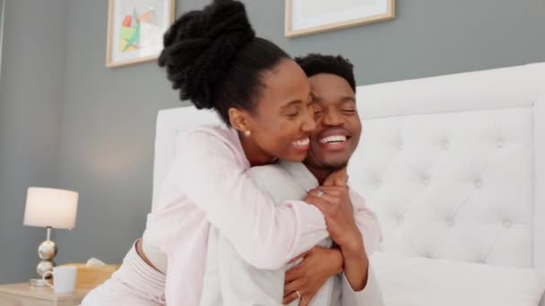 Black Couple Love Kiss While Hugging Bedroom House Luxury Hotel – Stock-video