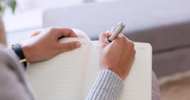 Woman Hands Writing Notebook Journal Diary Pen Sitting Sofa While — Αρχείο Βίντεο