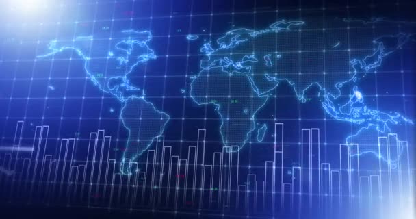 Chart Graphs Futuristic World Map Growth World Economy Background Global — Αρχείο Βίντεο