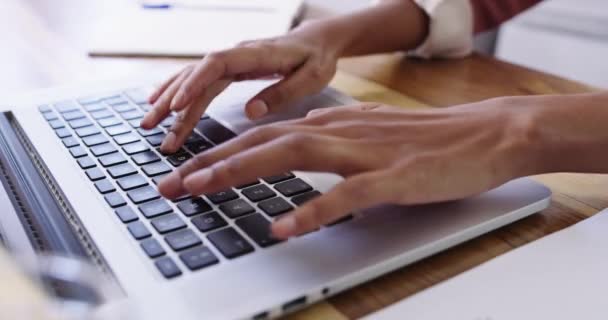 Hands Laptop Black Woman Internet Email Social Media Search Planning — Vídeos de Stock