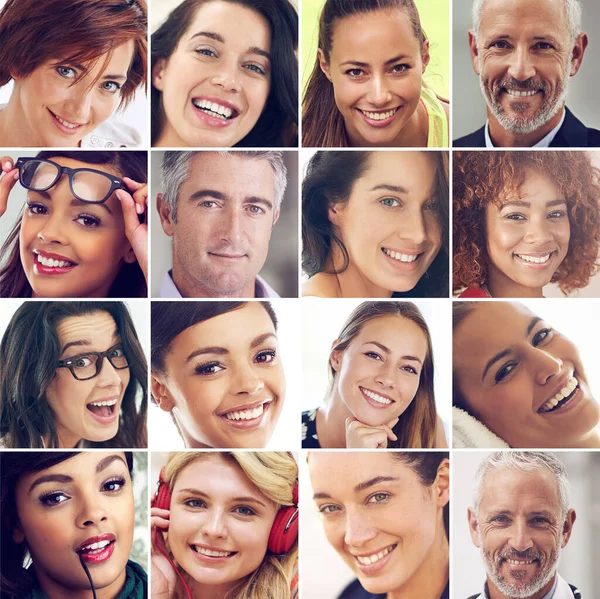 The world of laughter. Composite image of a diverse group of smiling people