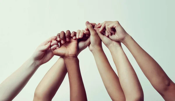 True Support Group People Holding Each Others Thumbs Hands Raised — Foto Stock