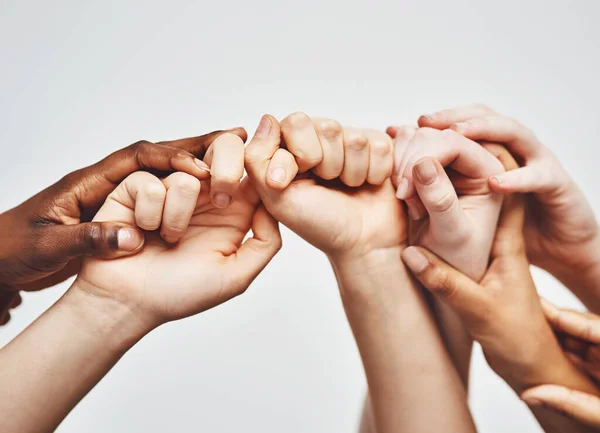 Hold Just Little Longer Group Hands Holding Each Other White — Stock Photo, Image