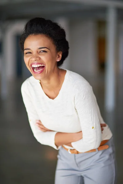 Happiness Workplace Cropped Portrait Young Businesswoman Laughing Office — Stock Fotó