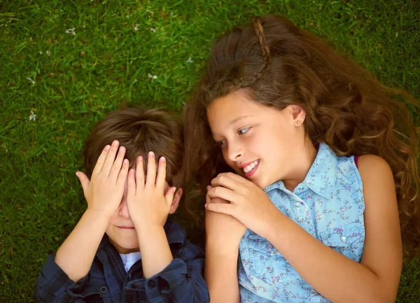 Brothers Sisters Make Best Playmates High Angle Shot Young Boy — 스톡 사진