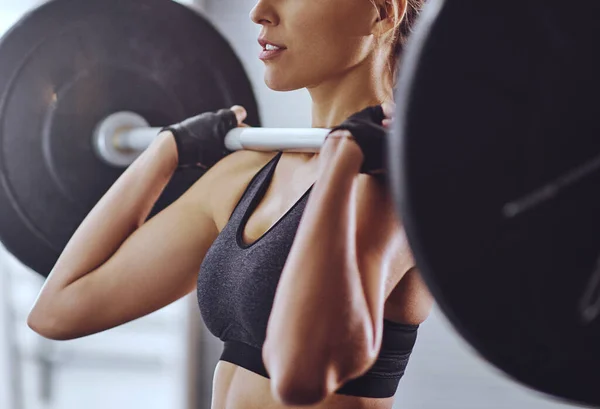 Seriously Strong Young Woman Working Out Weights Gym — Foto Stock
