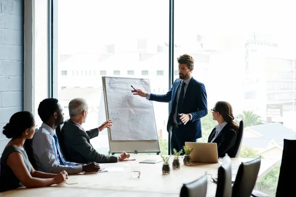 Strategy Team Effort Group Executives Having Meeting Boardroom — Φωτογραφία Αρχείου