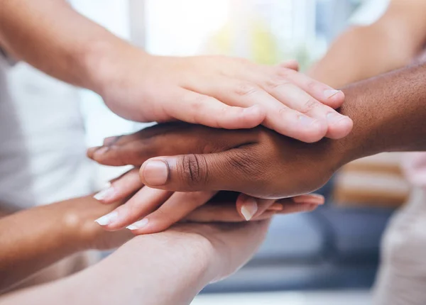 Hands Teamwork Support Team People Working Together Collaboration Standing Huddle — Foto Stock