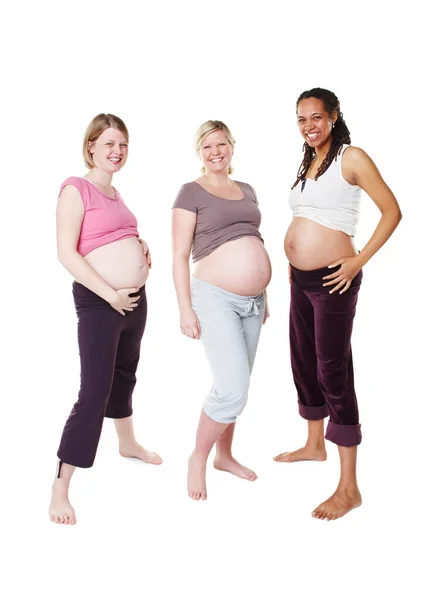 Portrait Happy Pregnant Woman Friends Group Photo White Studio Background — Foto Stock