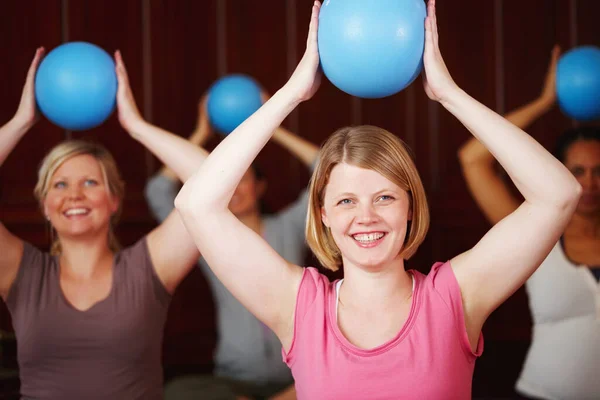 Pilates Fitness Training Happy Woman Health Wellness Class Yoga Studio — Fotografia de Stock