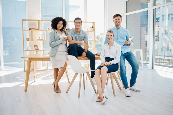 Teamwork, collaboration and business people happy working in corporate, digital agency or office building. Business meeting, innovation and communication with digital marketing or advertising company.