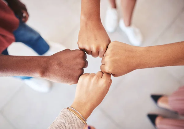 Hands Teamwork Collaboration Team Business People Joining Fists Circle Solidarity — Fotografia de Stock