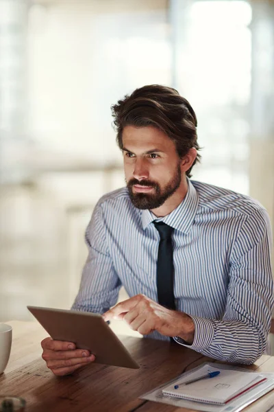 Getting Inspired Businessman Using Digital Tablet — Stok fotoğraf