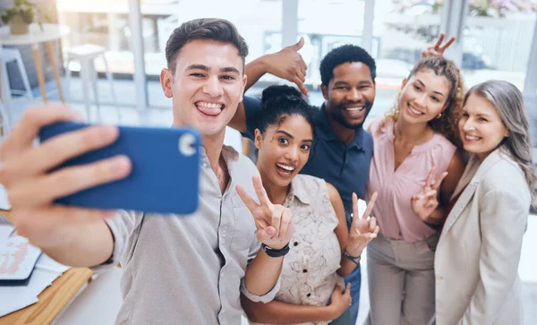 Diversity Work Selfie Team Smile Happy Teamwork Collaboration Office Support — Stock Fotó