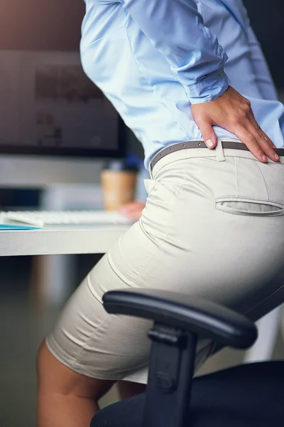 Feeling Effects Sitting All Day Businesswoman Suffering Back Pain — Fotografia de Stock