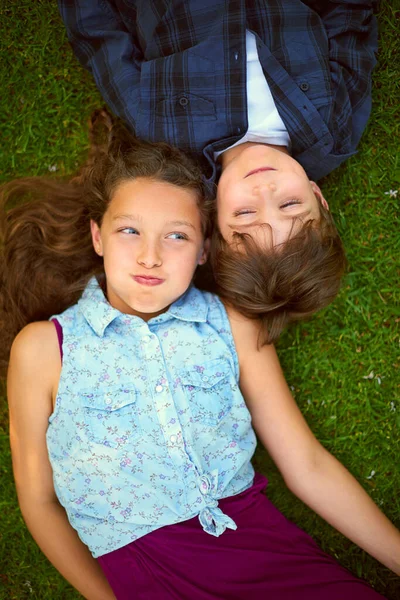 Who Can Hold Breath Longest High Angle Shot Young Brother —  Fotos de Stock