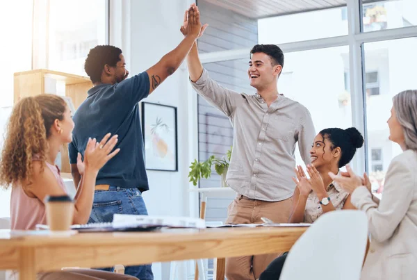 Business People Giving High Five Success Meeting People Clapping Hands — Photo