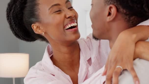 Black Couple Love Happy While Talking Bedroom House Luxury Hotel — стокове відео