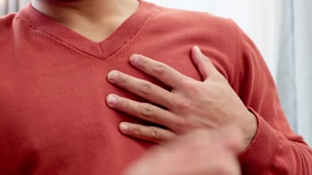 Heart Attack Chest Pain Sick Anxiety Home Coughing Medical Emergency — Video Stock