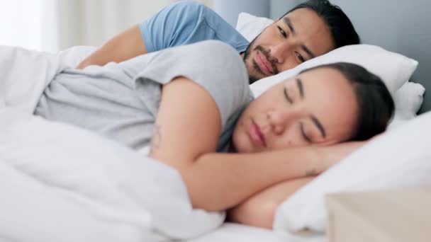 Relájese Pareja Amor Sueño Dormitorio Abrazo Comodidad Relación Feliz Juntos — Vídeos de Stock