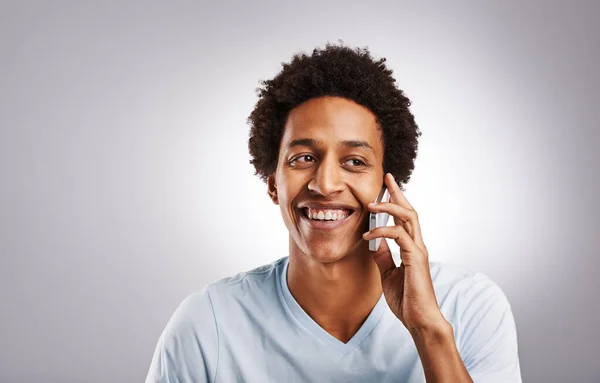 Lets Hang Out Studio Shot Young Man Talking His Cellphone — Foto de Stock