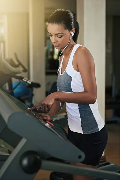 Level Young Woman Exercising Treadmill Gym — Stock Photo, Image