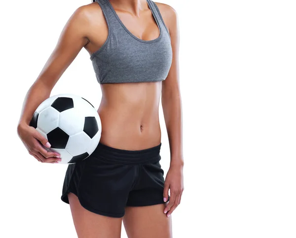 Keep Your Body Shape Football Female Soccer Player Isolated White — Stock fotografie