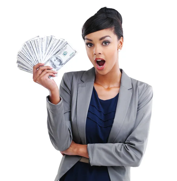 Crushing Cropped Portrait Young Businesswoman Holding Bunch Cash —  Fotos de Stock