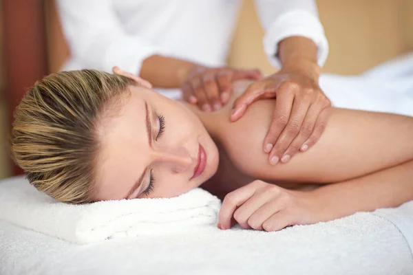 Absolute Bliss Young Woman Enjoying Massage Spa — Stockfoto